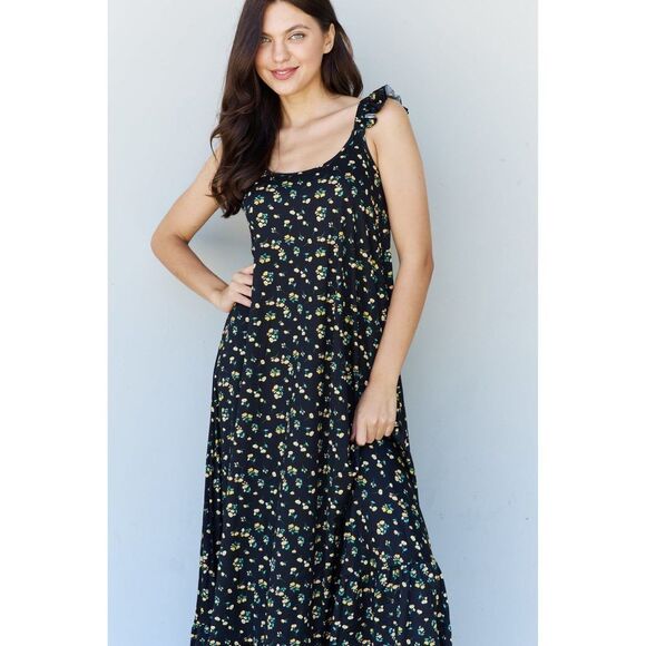 Doublju In The Garden Ruffle Floral Maxi Dress In Black Yellow Floral - Picture 5 of 5